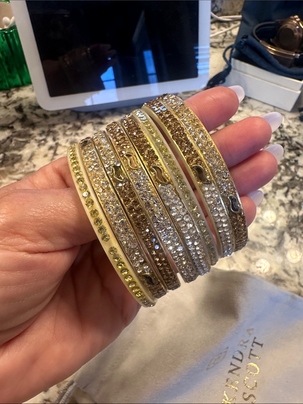 8 Gold Crystal Stackable Bangle Set - Picture 6 of 13